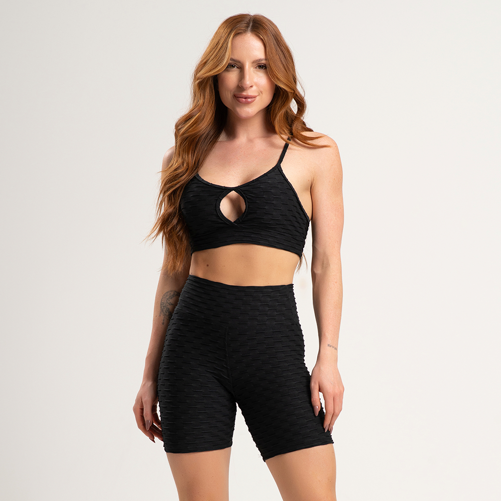Conjunto fitness academia zero transparência  short bolha e top alcinha bolha fitness em Oferta na Shopee