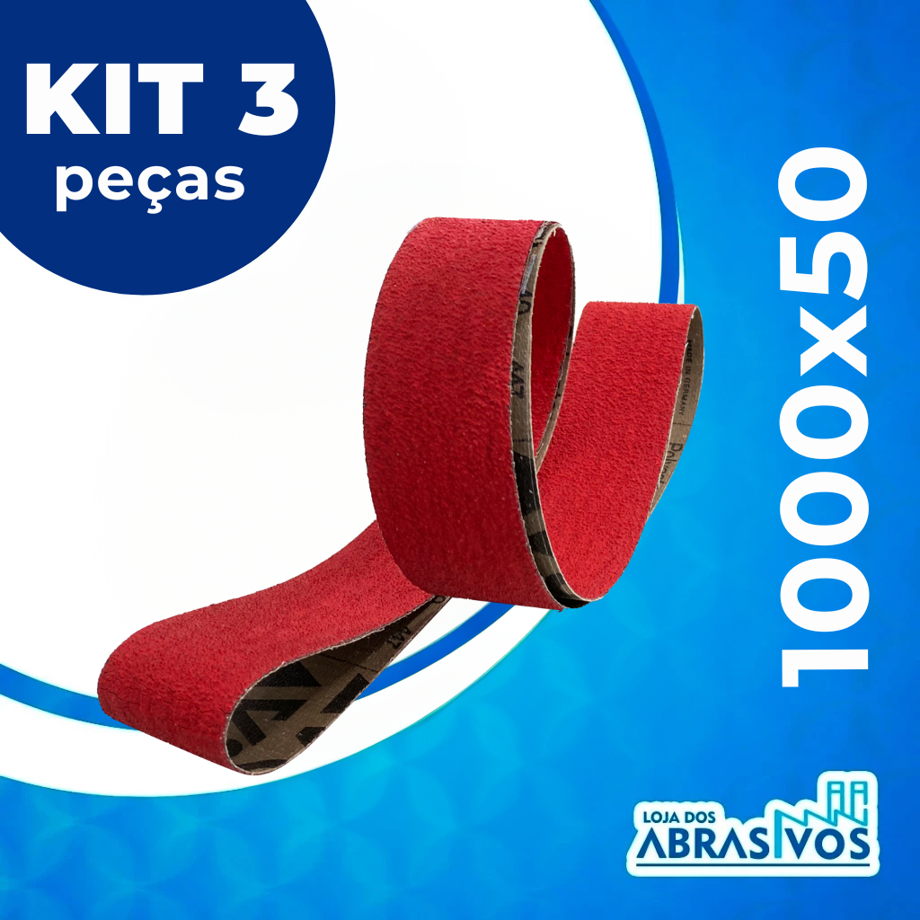 Kit 3 Peças Cinta Lixa 1000x50 VSM Ceramics XK870X 36 a 120 Cinta Lixa P/ Cutelaria Grão Cerâmica