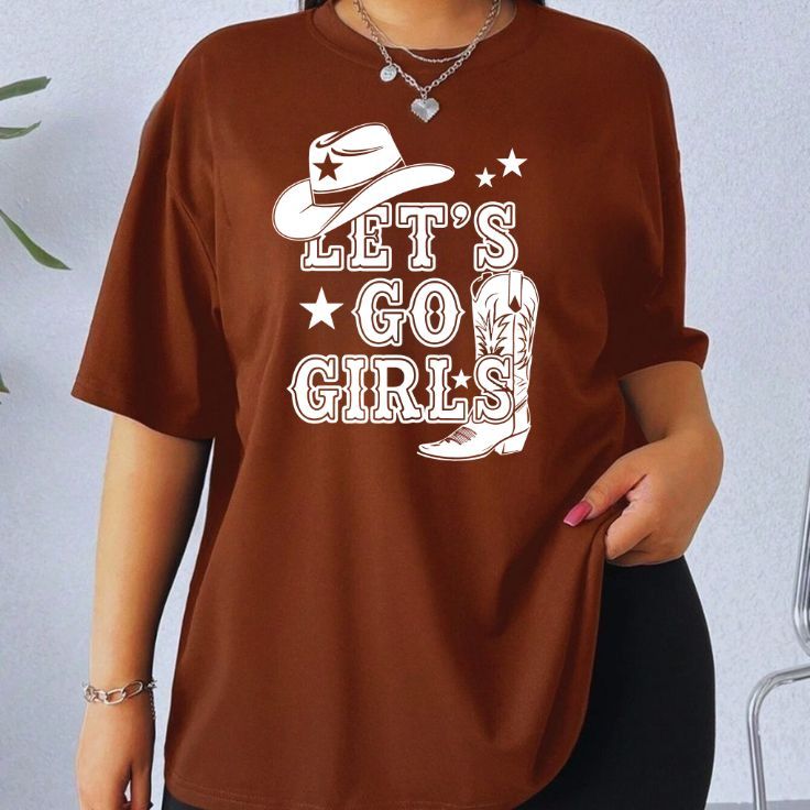 CAMISETA MODA COUNTRY FEMININA T-SHIRT 100% ALGODÃO ESTAMPADA LETS GO GIRLS BOTA