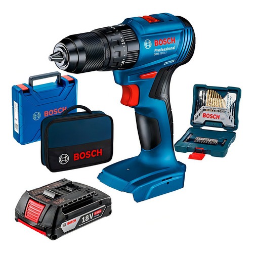 Kit Furadeira Bosch GSB-185 LI 18v + 1 Bateria 2Ah + Carregador + Kit Brocas 33 Pcs + Bolsa + Maleta em Oferta na Shopee