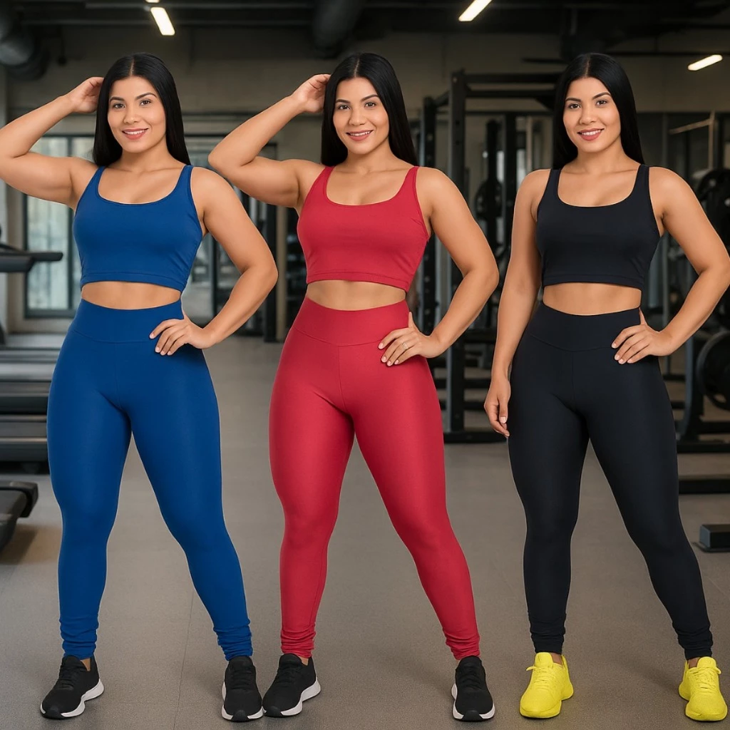 Conjunto Top Calça Fitness Legging Feminino Cós Alto Empina Bumbum Treino Academia Musculação — imagem 1