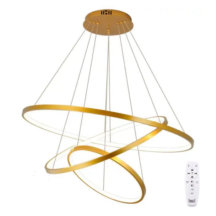 Lustre Led Moderno Pendente Anéis Led 89w 3 Arcos Dourado