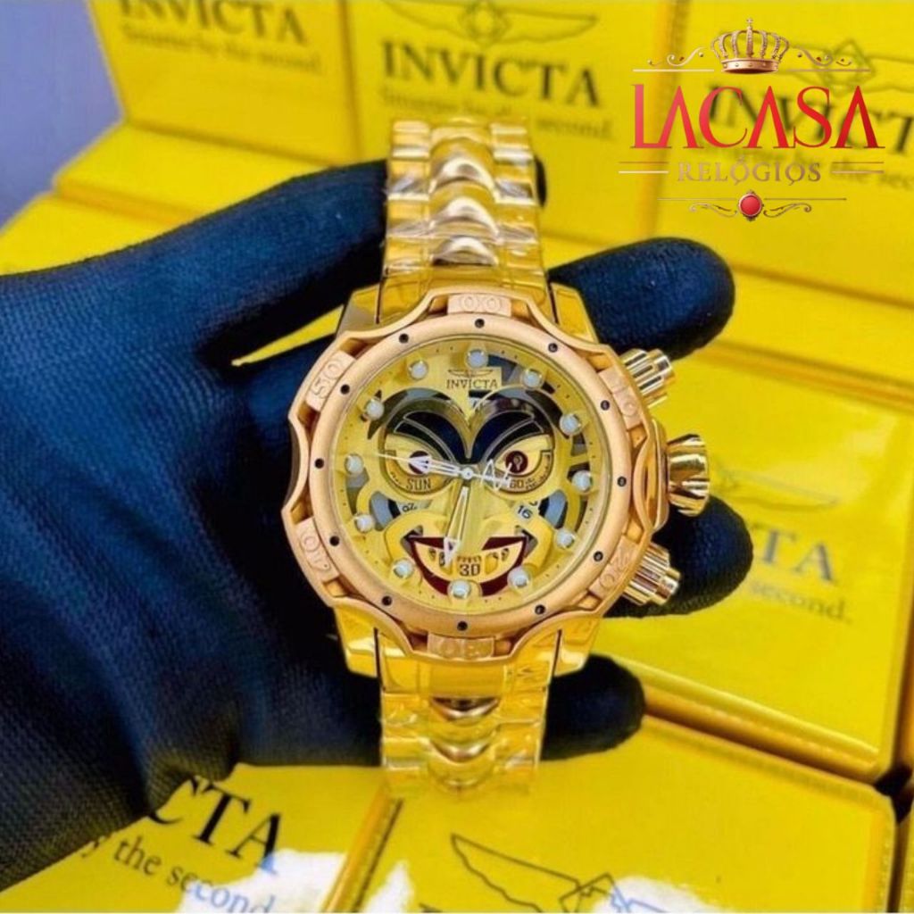 Relógio Masculino Luxo Joker Coringa Palhaço Invicta - Dourado - Réplica Primeira Linha com Caixa