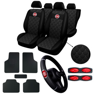 Kit Capa Couro Banco Carro Fiat Uno, Palio E Siena + tapete de carro + capa de volante fi…