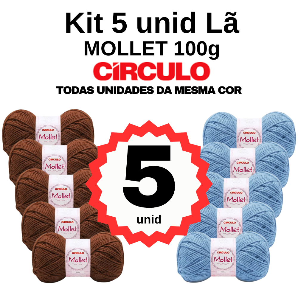 KIT 5 UNI Lã Mollet 100g - CIRCULO em Oferta na Shopee