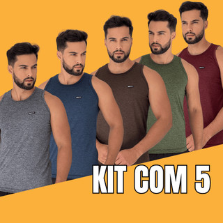 Kit 5 Camisetas Regata Dry Fit Academia Moda Fitness Camisa Masculina Sem Manga Treino Corrida