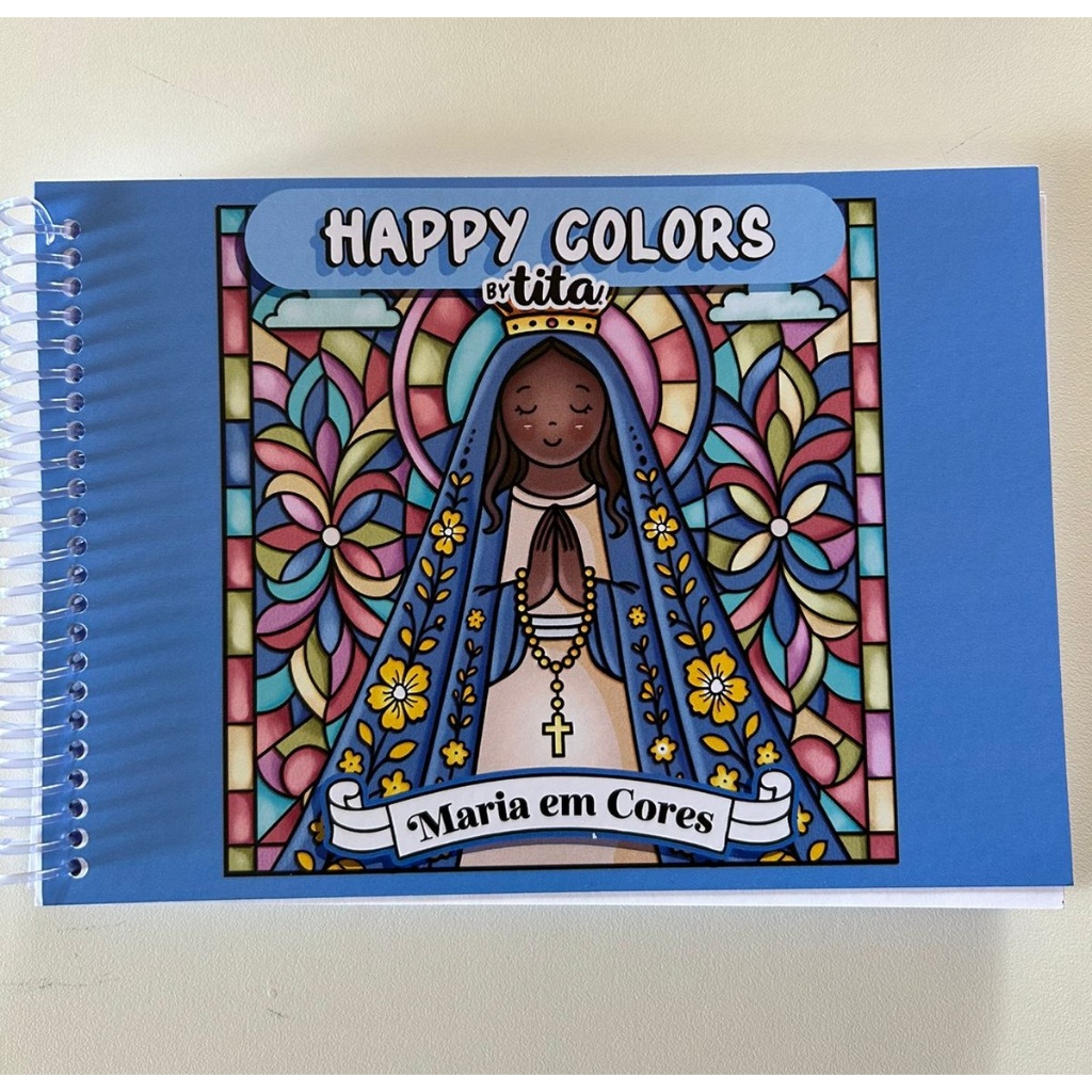 Livro para Pintar Santinhas Maria em Cores 50 Páginas A5 Diversas Ilustrações Nossa Senhora para Colorir com Pingente