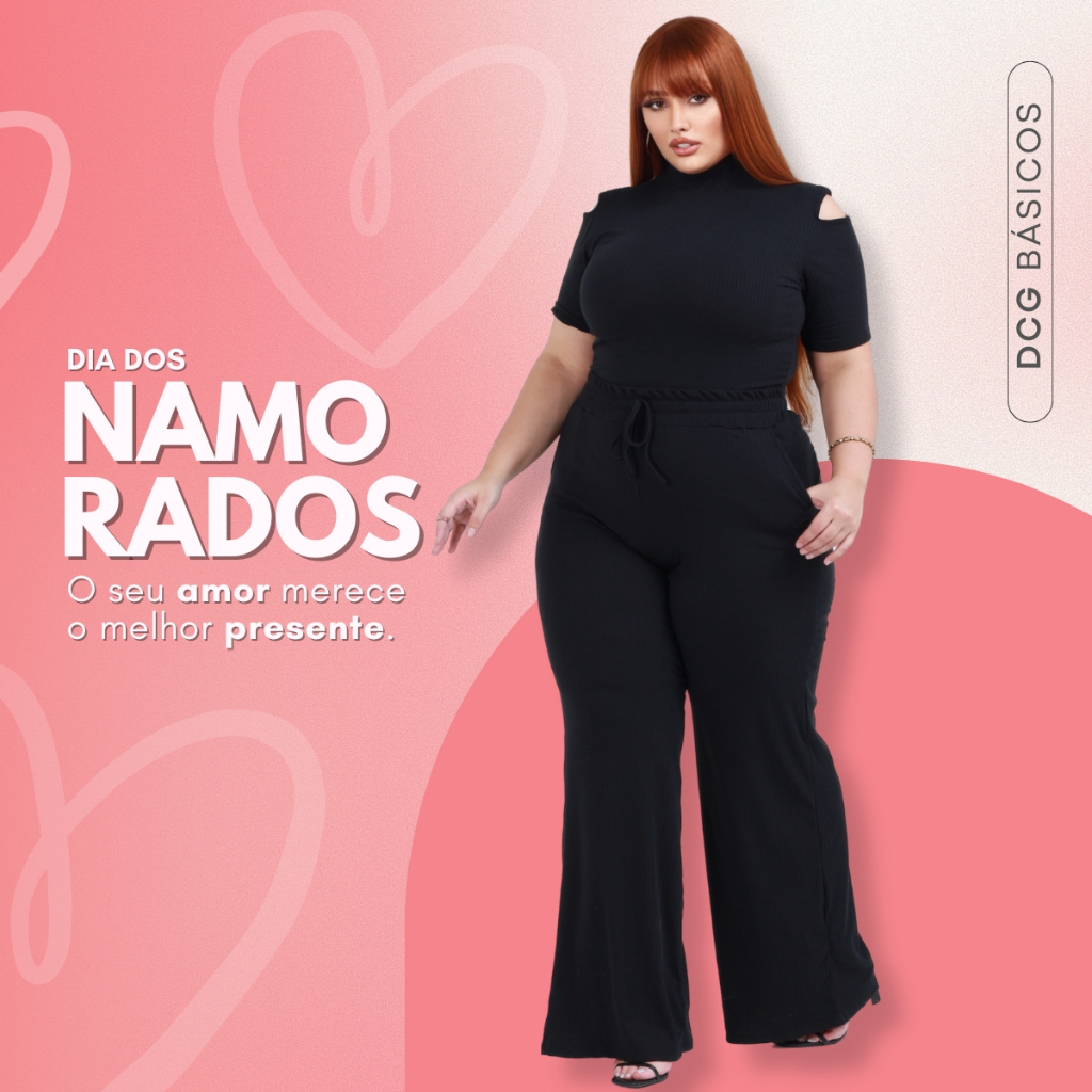 Conjunto Plus Size Calça Pantalona  Wide Leg e Blusa Casual Dia dos Namorados