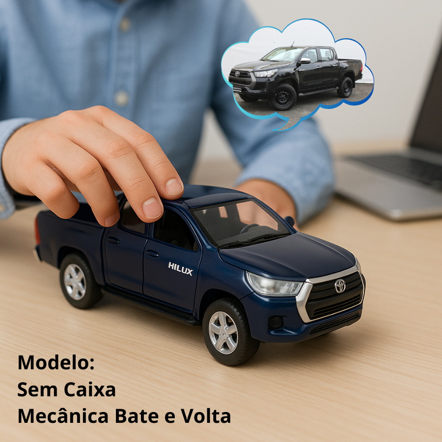 Miniatura Carrinho de Coleção de Ferro Caminhonete Toyota Hilux 4x4 Bate e Volta