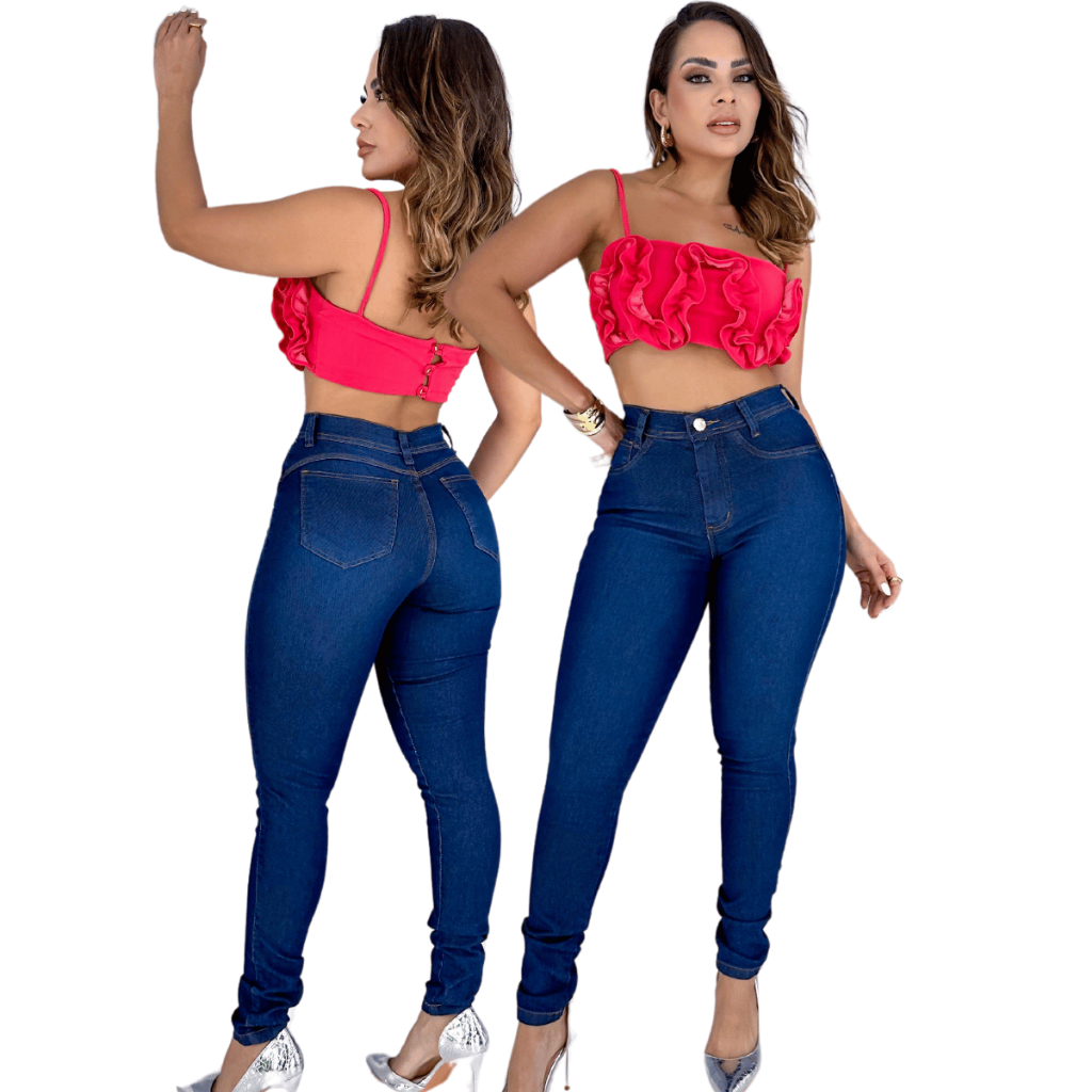 Calça Jeans Feminina Azul Tradicional Empina Bumbum Cintura Alta Com Lycra Moda Elastano Premium TOP