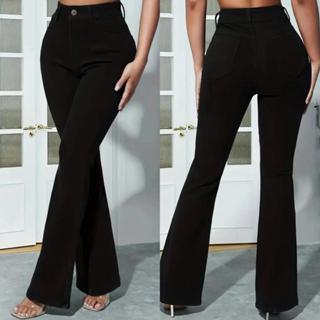 calça flare feminina jeans levanta bumbum cintura alta cor preta