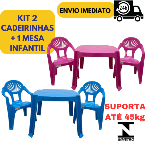 Kit 2 Cadeiras infantil Com 1 Mesa infantil Reforçada - Rosa Azul Menina menino Didática Mesinha