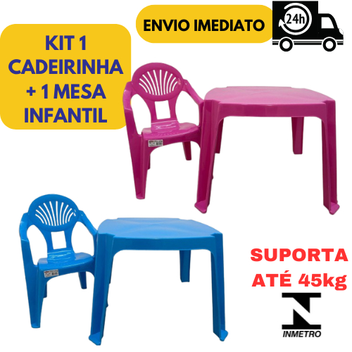 Kit 1 Cadeira infantil Com 1 Mesa infantil Reforçada - Rosa Azul Menina menino Didática Mesinha