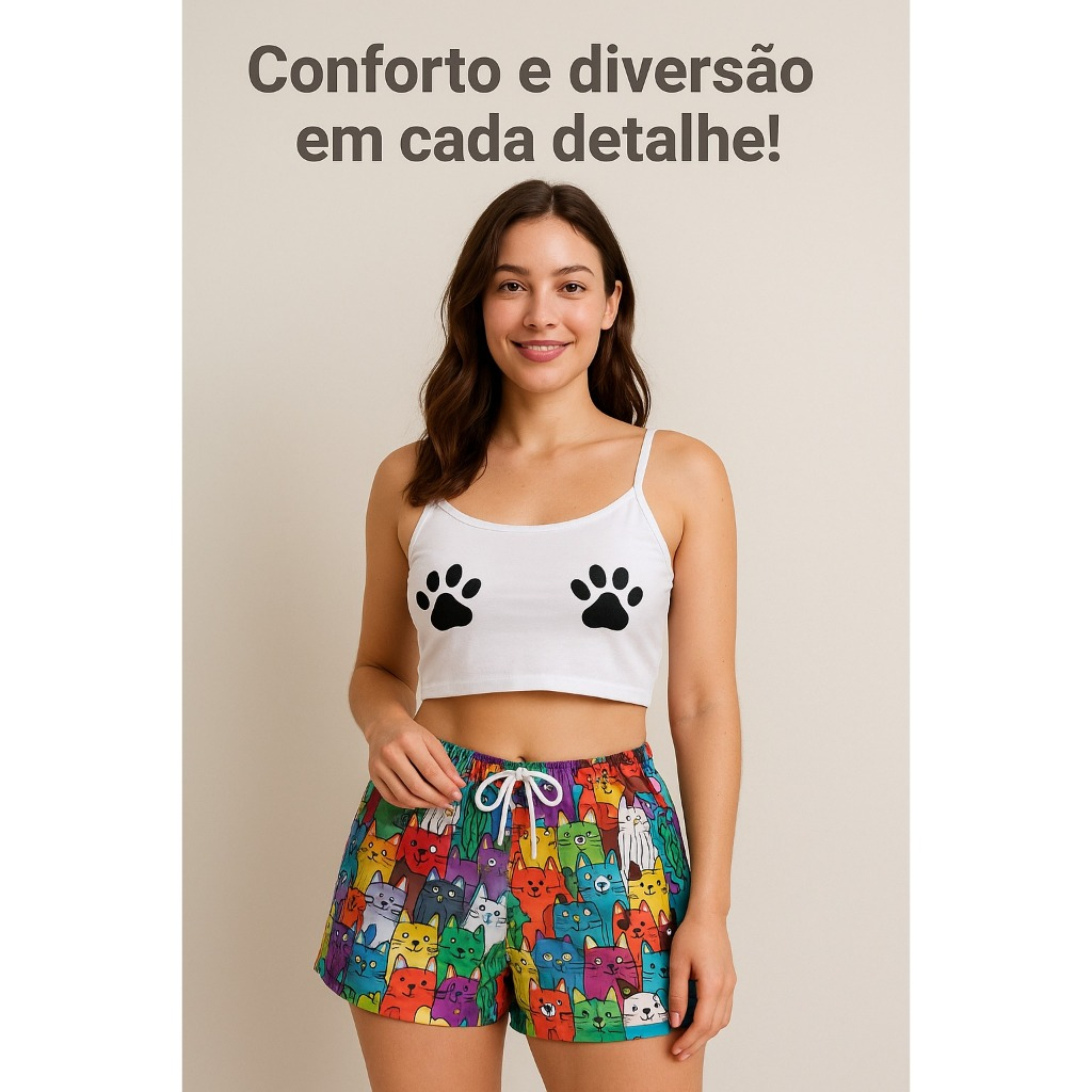 Pijama Feminino Estampado Gatinhos | Conjunto Baby Doll Pet Lover Estilo, Conforto e Poder Feminino