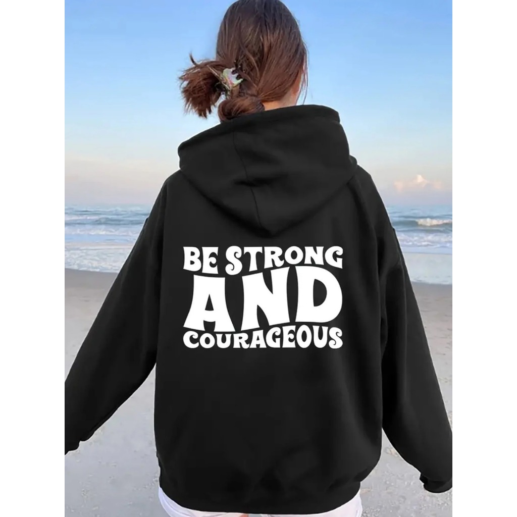 Moletom Unisex com Citação Inspiradora, Pullover Casual com Cordão, Tecido de Poliéster, Desenho de Impressão de Letra