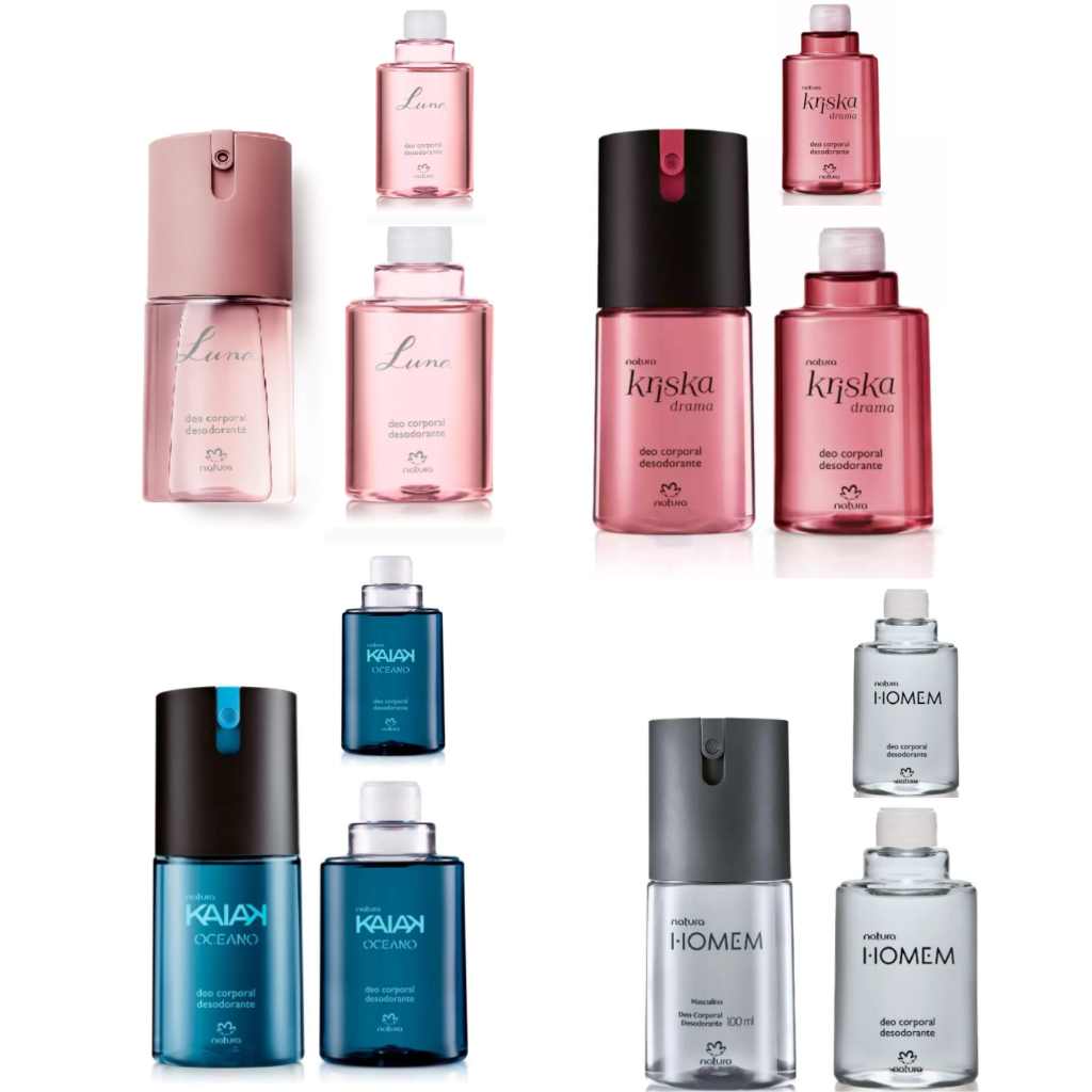 Natura Kit Desodorante Deo Corporal Spray  1 Regular + 2 Refil Luna Kriska Drama Kaiak Oceano Homem
