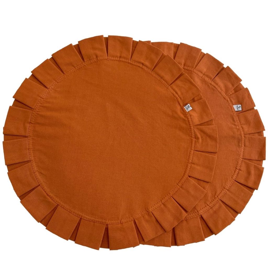 KIT DE 6 LUGARES AMERICANOS REDONDOS TERRACOTA AVULOS, MESA POSTA SOFISTICADA, TENDENCIA