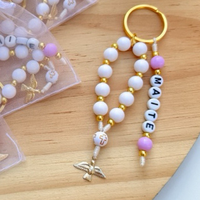 7 Mini terço lembrancinha personalizado para batizado, primeira eucaristia, batismo, crisma, aniversário sem embalagem