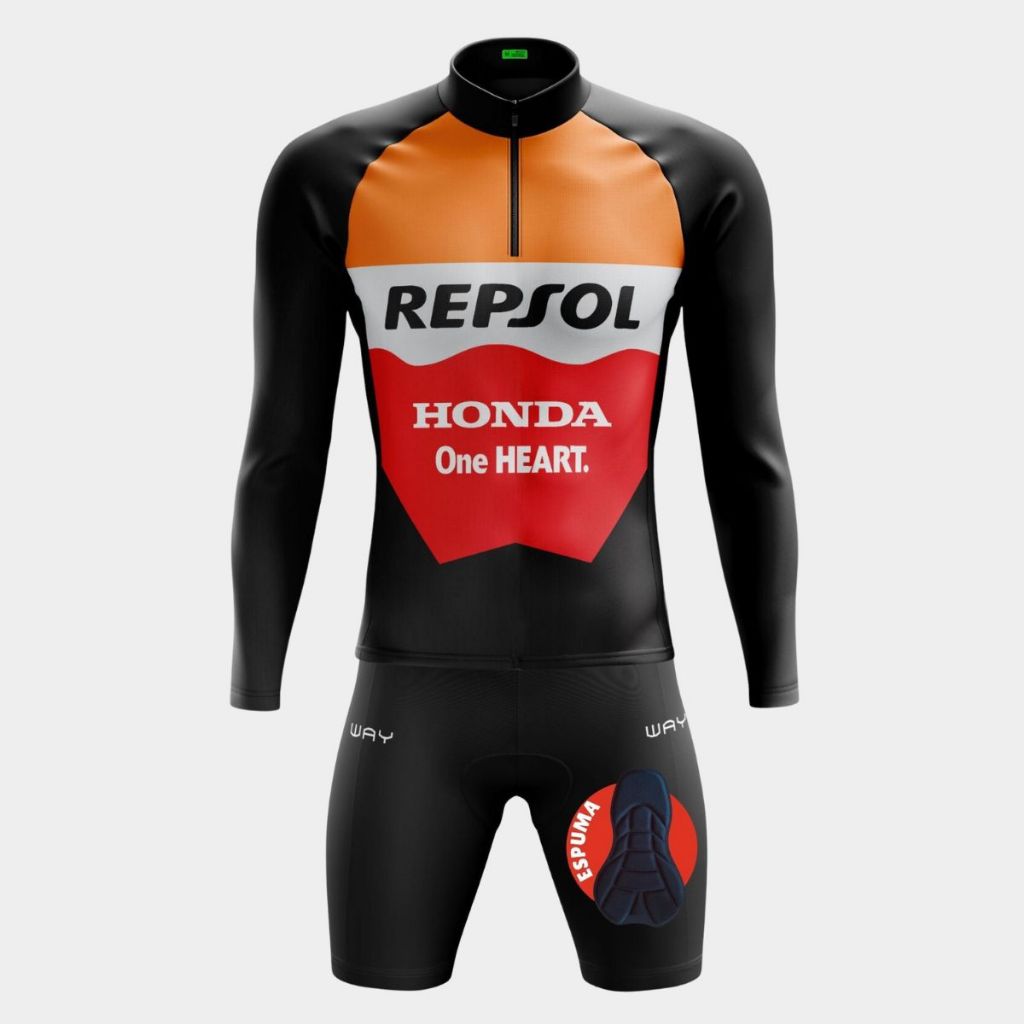 Conjunto Ciclismo Masculino Camisa Manga Longa Pro UV Short Bermuda Forro Espuma Way Bike