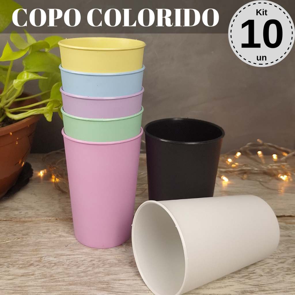 Copo de Plástico Resistente Colorido Kit 10 Copos Crianças Escola Casa Durável Festas Lembrancinha. em Oferta na Shopee