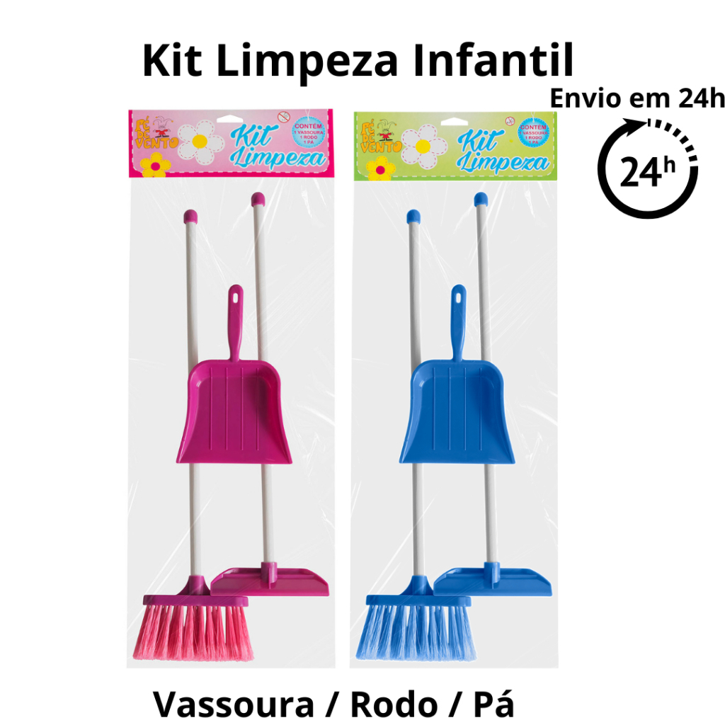 Jogo de Limpeza Infantil Rosa ou Azul Brinquedo Educativo Vassoura, Rodo, Pá Brincar de Casinha em Oferta na Shopee