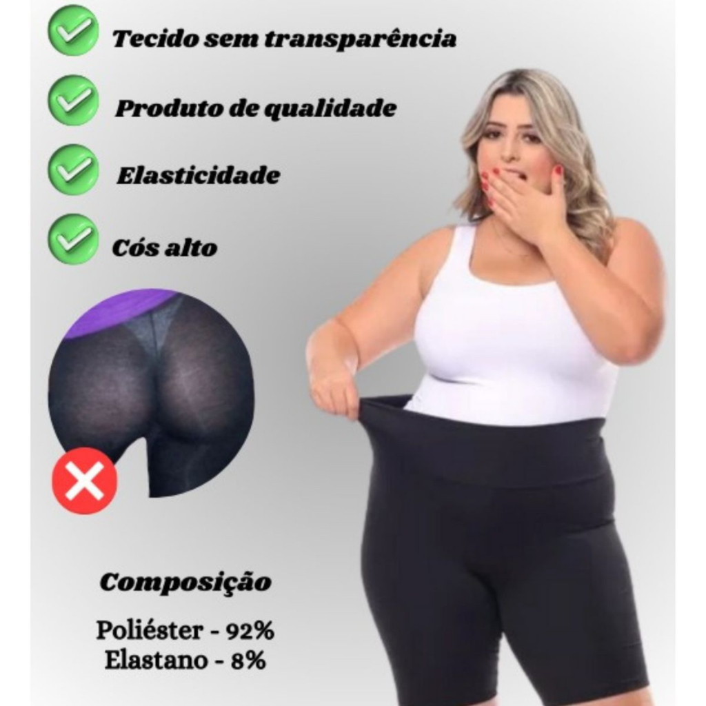 Bermuda Feminina Preta Suplex Coton Fitness Plus Size para Academia e Atividades Fisicas — imagem 2 de 2