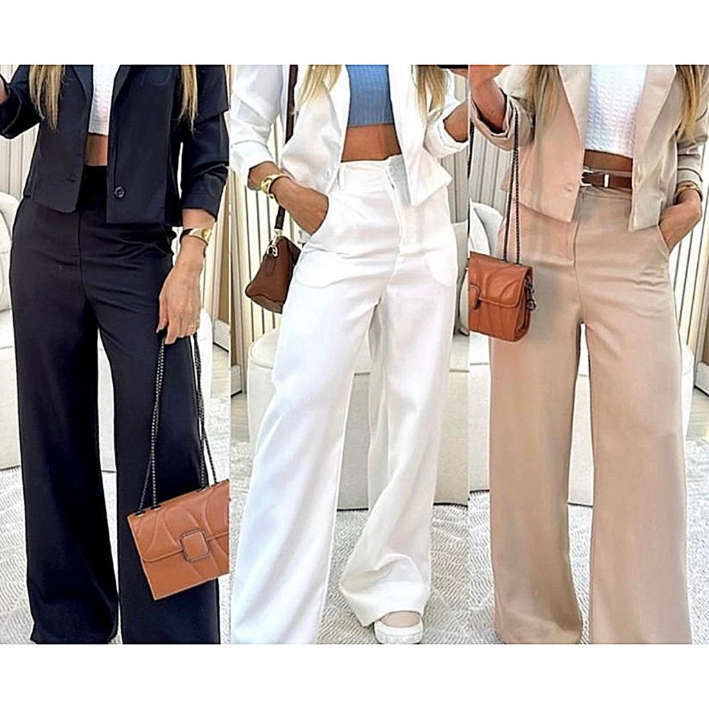 Calça Alfaiataria Wide leg Pantalona  P ao G3 Cintura Alta Plus Size Feminina Elegante Outono Chique Casual