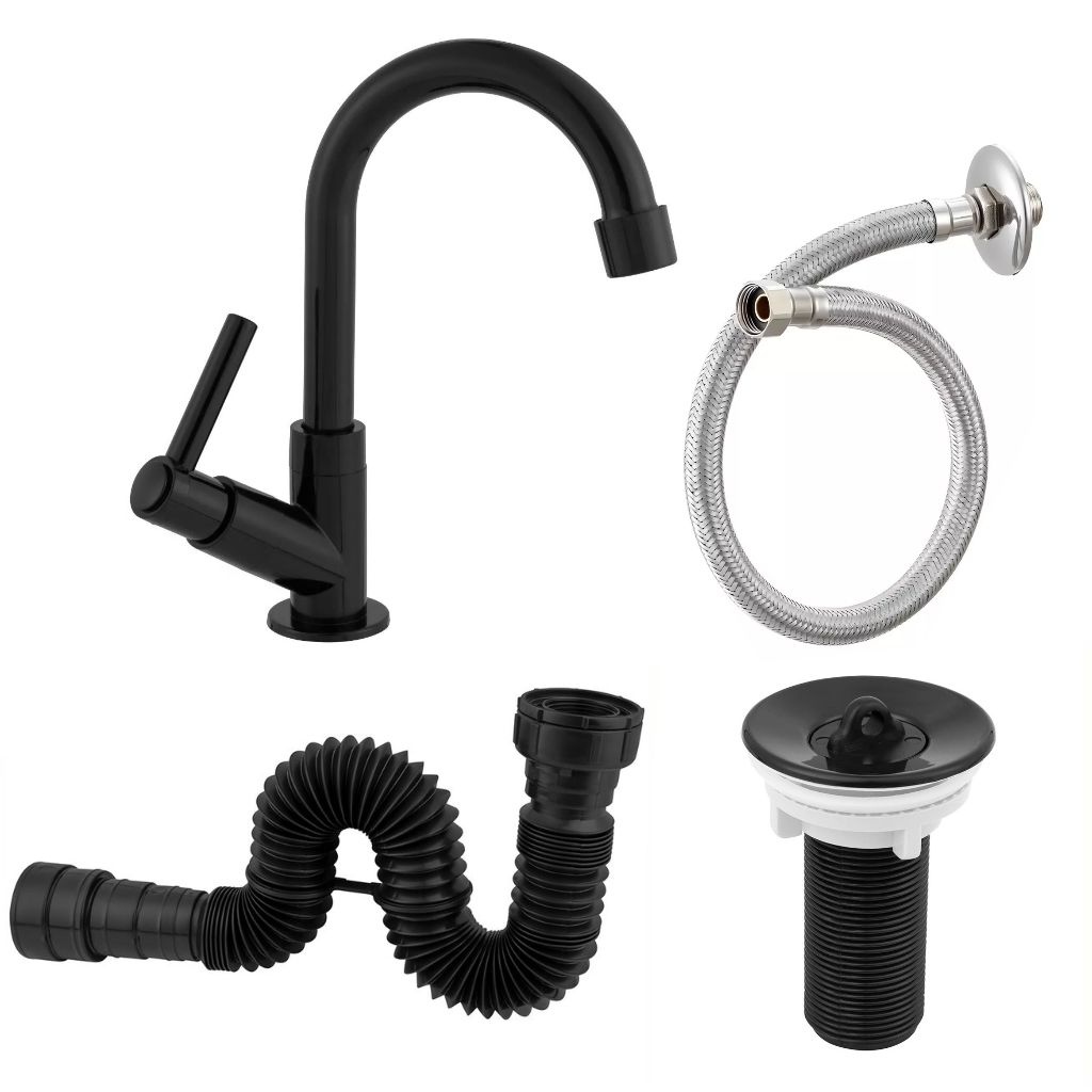 Kit Completo para Cuba de Banheiro Torneira Preta ABS, Válvula 7/8", Sifão e Engate Flexível 40cm em Oferta na Shopee