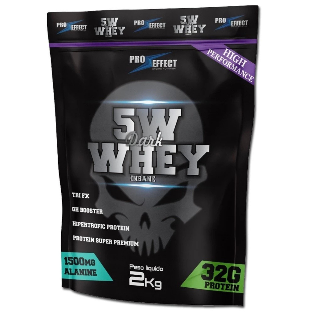 Refil Whey Protein 2kg Concentrado 5W Dark Insane Suplemento Proteico Treino Academia Musculação
