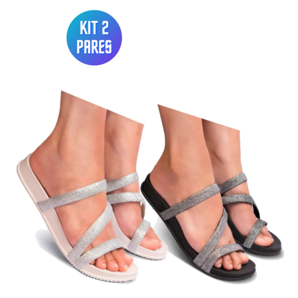 Kit 2 Pares Sandalia Chinelo Feminina Tamanco Rasteira Birken Massageador Confortavel