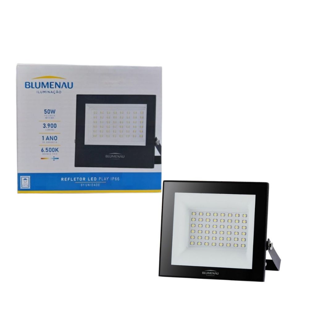 Refletor de Led 50w 6500k Branco Frio Blumenau Iluminação Ip66 LED Play