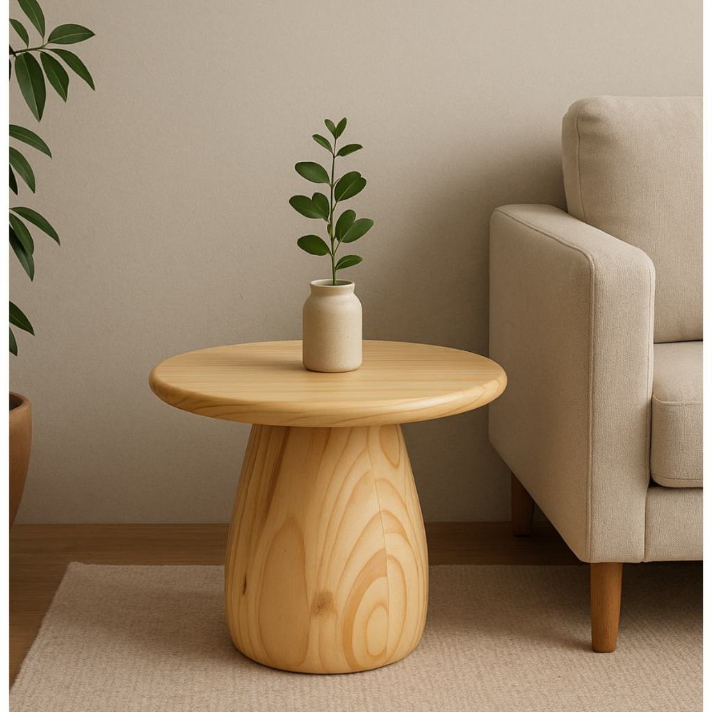 Mesa Lateral em Madeira Maciça com Design Orgânico Para Flores