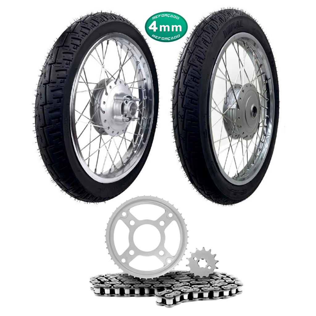 Roda Par Dianteira Traseira Raio 4MM Cg Fan 125 2009 em Diante Com Pneu + Relação