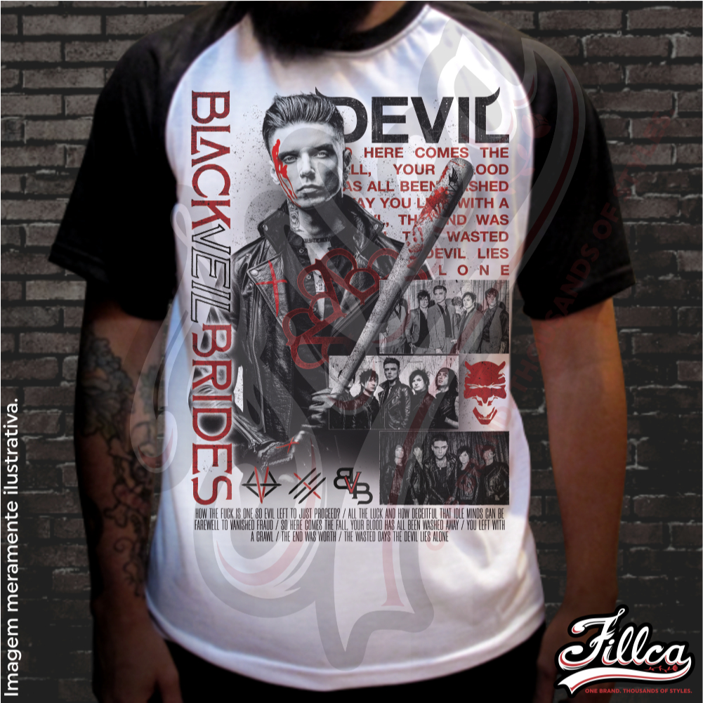 Camiseta Raglan Premium - Black Veil Bride - DEVIL -  Unissex