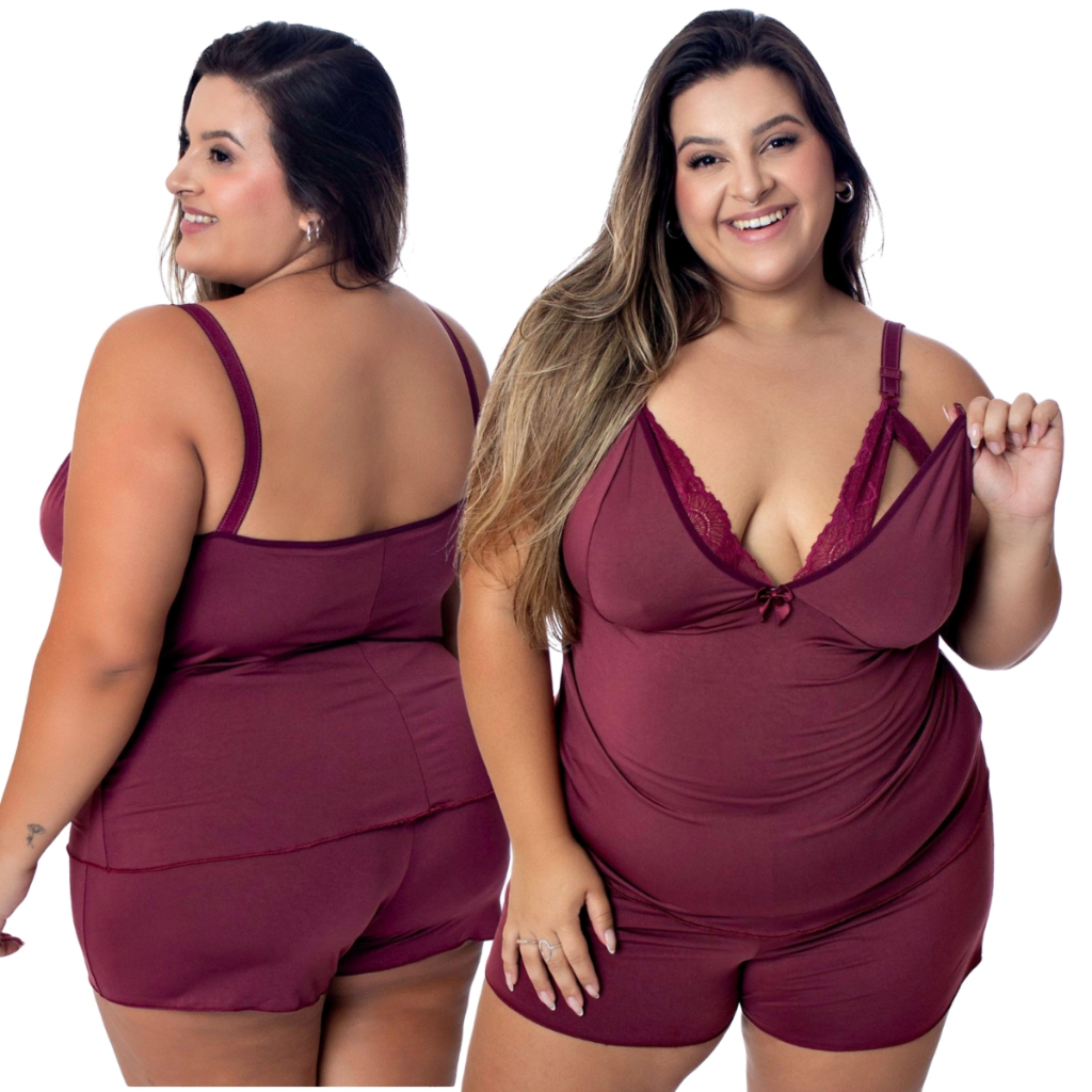 Baby Doll Amamentação Plus Size Pijama Gestante Maternidade Lactante pós parto abre fácil em Oferta na Shopee