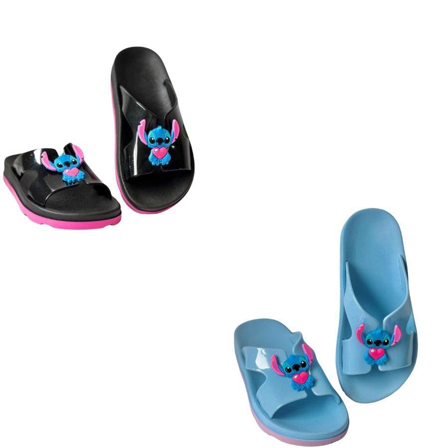 Kit 2 Pares Sandália STITCH Slide Glitter Menina Juvenil Infantil Leve Confortável Lançamento