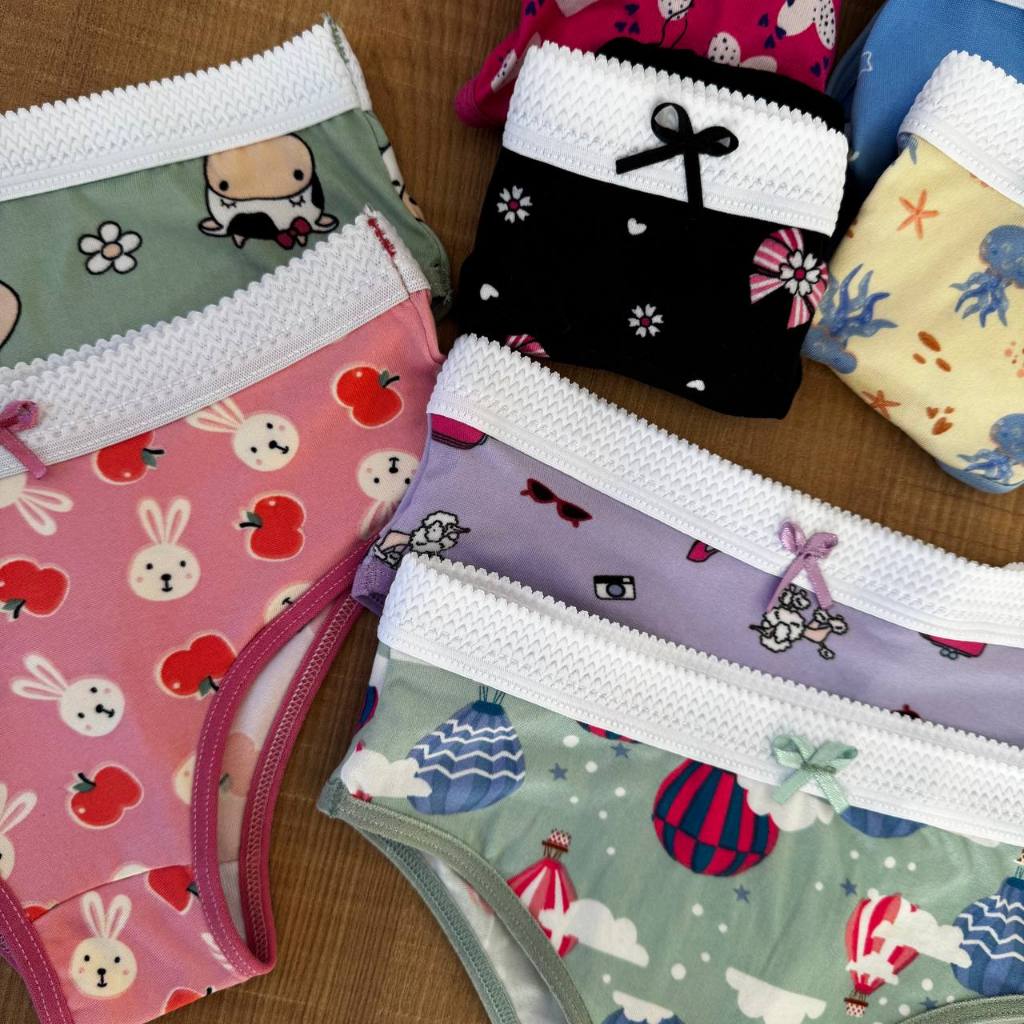 Kit 5 Calcinha Infantil Suede Estampada Calçolinha Confortável Menina Kids