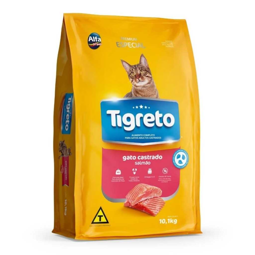 Ração Tigreto Gato Castrado 10.1kg Sabor Salmão Sem Corante