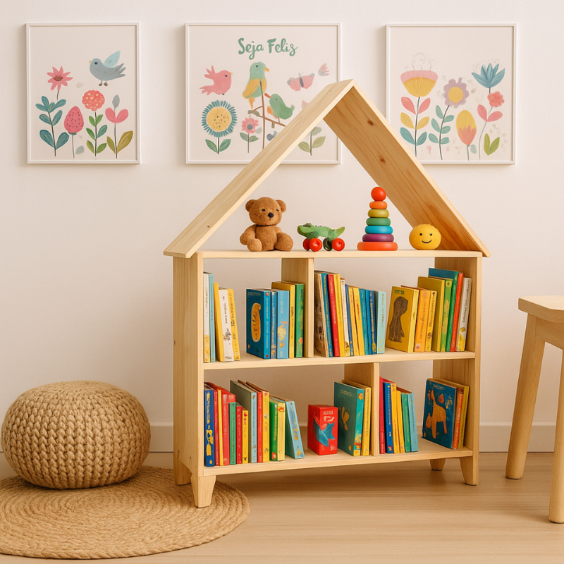 Casinha Infantil Menina Menino Unissex Madeira Pinus Prateleira Organizadora Quarto Brinqu...