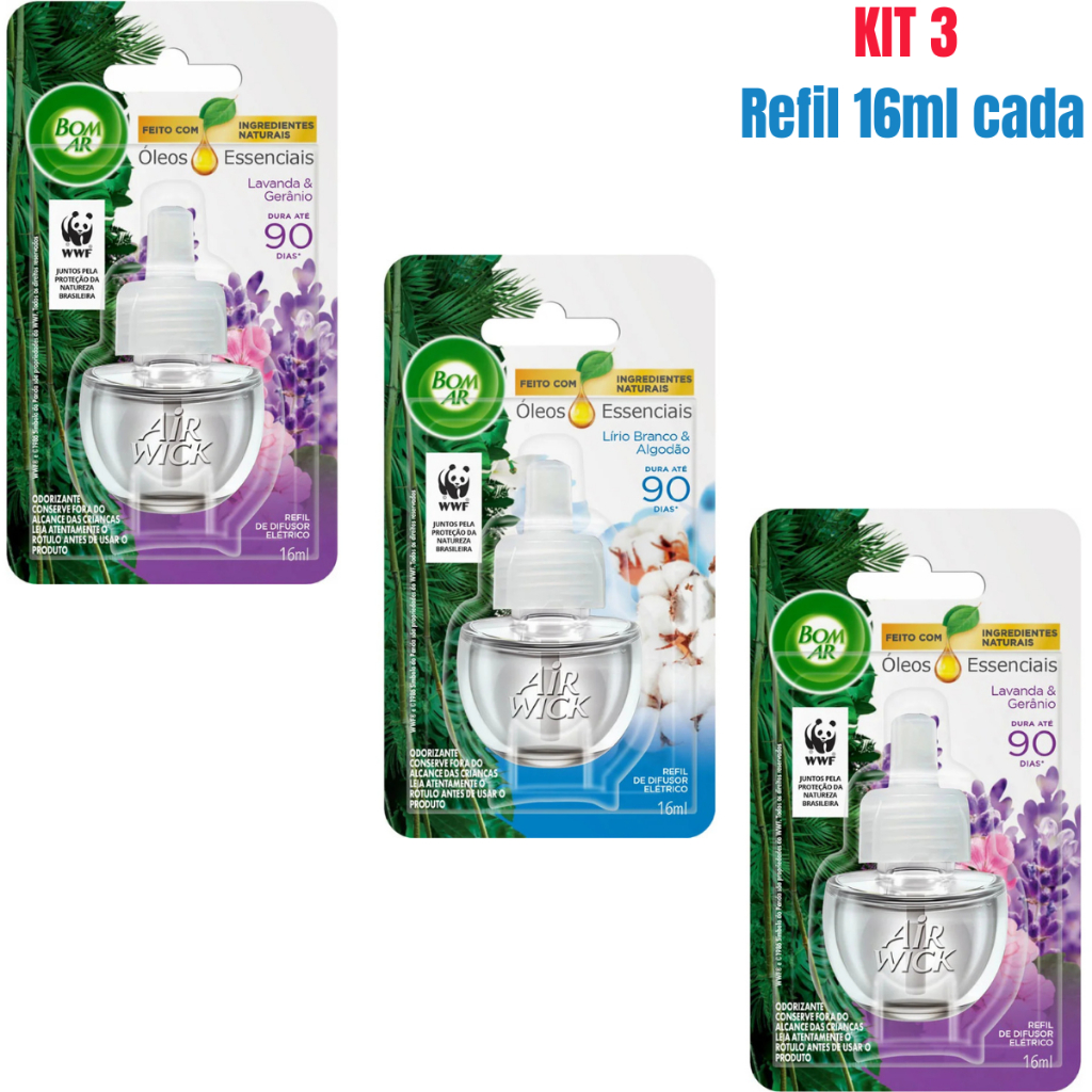 Kit 3 Refil Bom Ar Difusor Elétrico Com Oléo Essencial - Dura Até 90 dias - Fragrância à Sua Escolha em Oferta na Shopee
