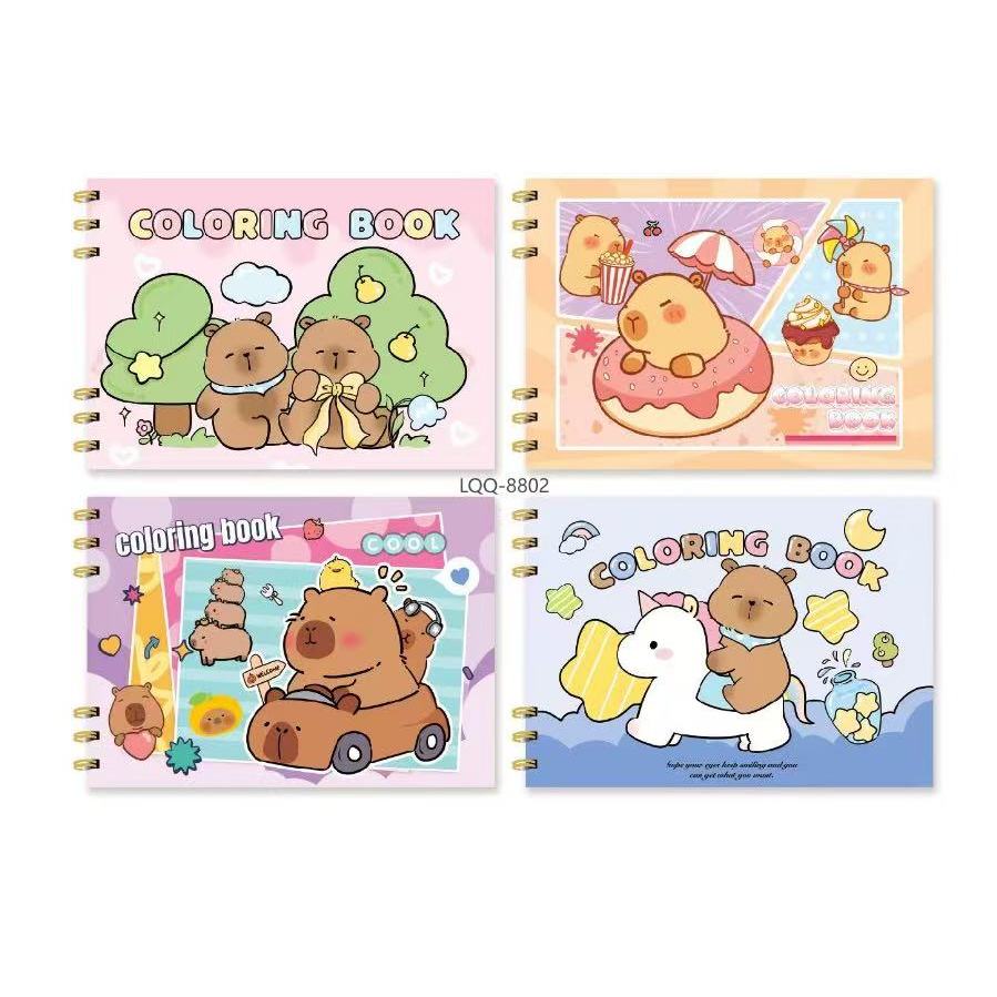 Kit 1-2-3-4 Livros de Colorir Capivaras Coloring Book - 50 imagens, capa Resistente holográfica, formato A5