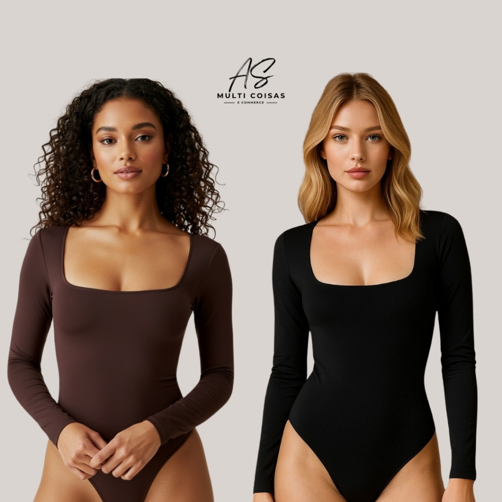 KIT COM 2 BODY FORRO DUPLO COM DECOTE QUADRADO COM MANGA LONGA em Oferta na Shopee