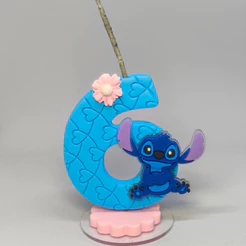 Vela de Aniversário Lilo & Stitch em Biscuit Azul com Aplique | Decoração de Festa Infantil | Pronta Entrega
