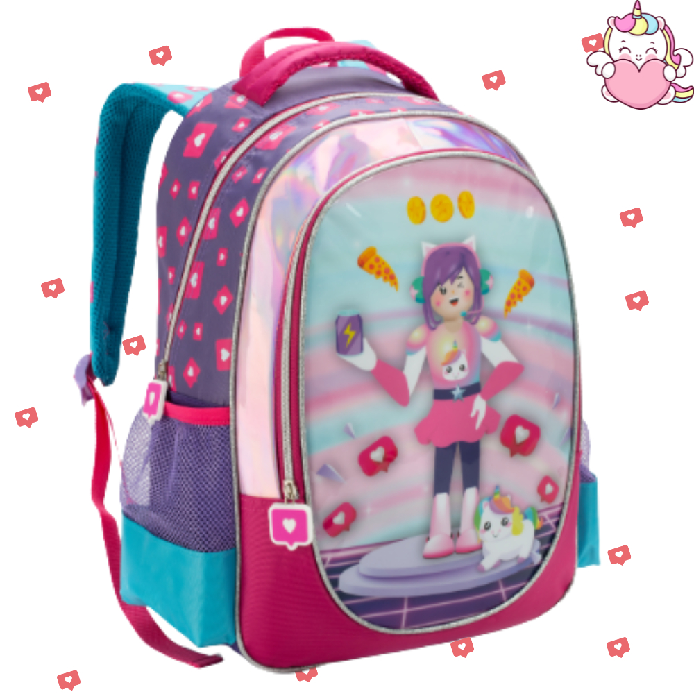 Mochila Infantil Menina Escolar PKXD Gamer Bolsa Feminina Reforçada Grande e Pequena