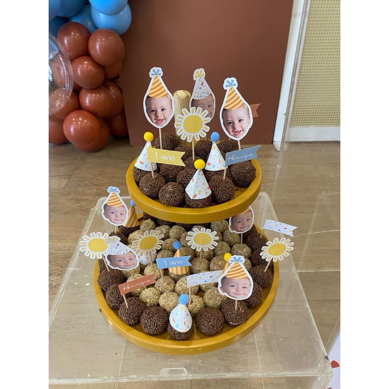 50 Topper tags  Primeira volta ao sol para docinhos em Oferta na Shopee