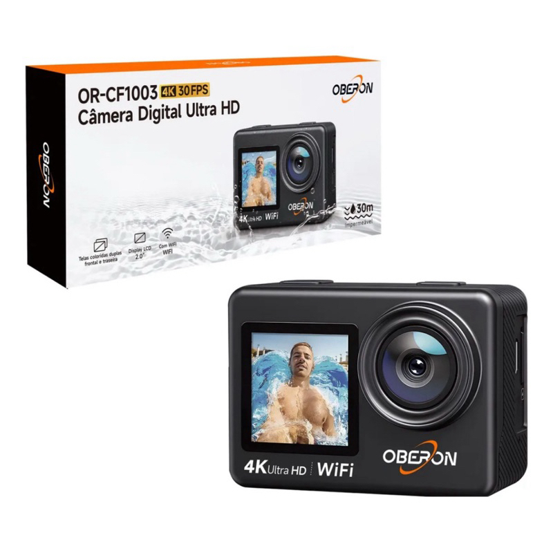 Câmera Esportiva 4K com Dupla Tela + Wi-Fi + 30m à Prova d’Água – Ultra HD com Controle Remoto e Acessórios em Oferta na Shopee
