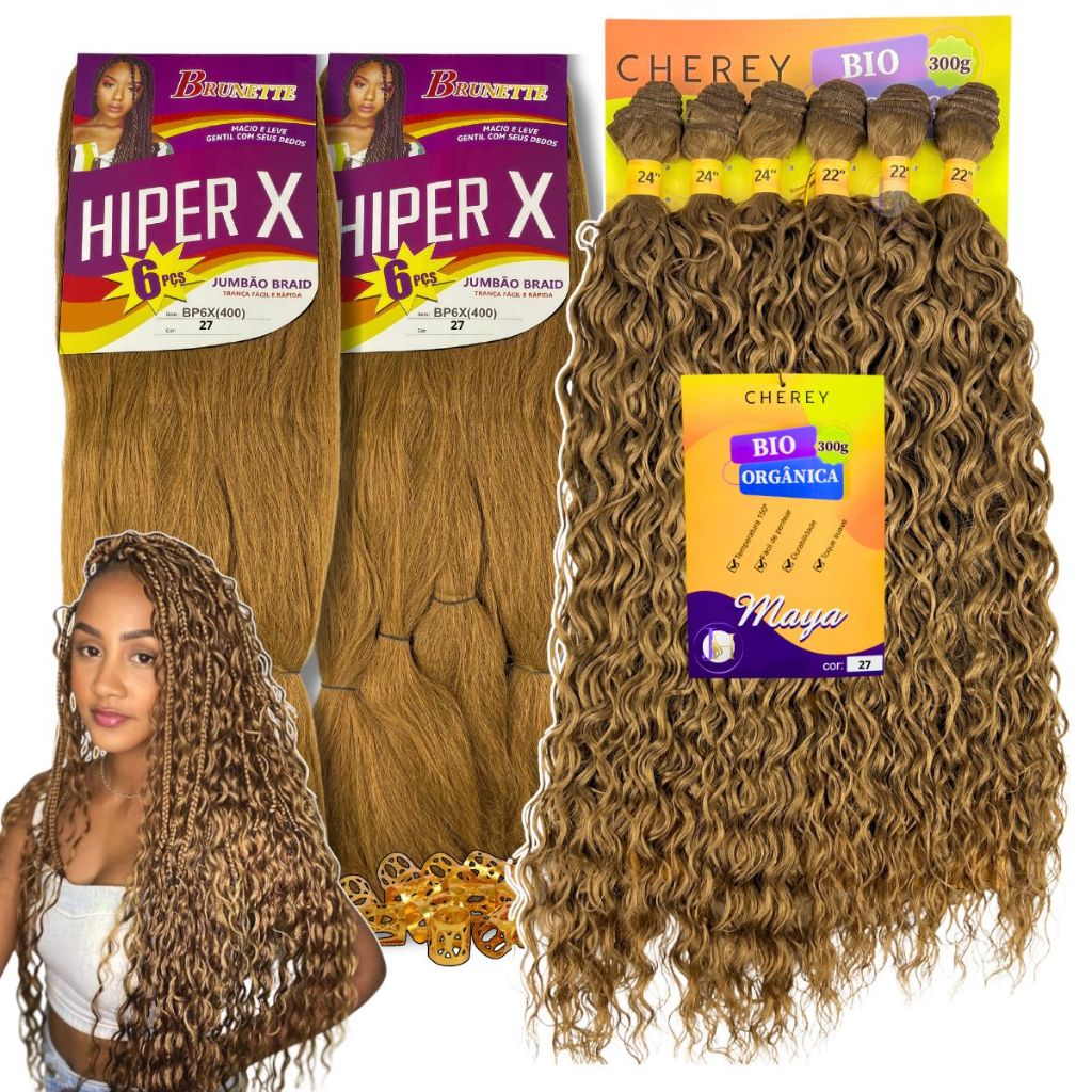Kit Trança Gypsy 2 Jumbo Hiper X + Cabelo Cacheado Bio Orgânico Maya Cherey