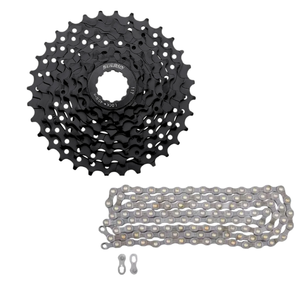 Kit Cassete K7 9v 11/36d Sunrun + Corrente 9v Mtb Speed