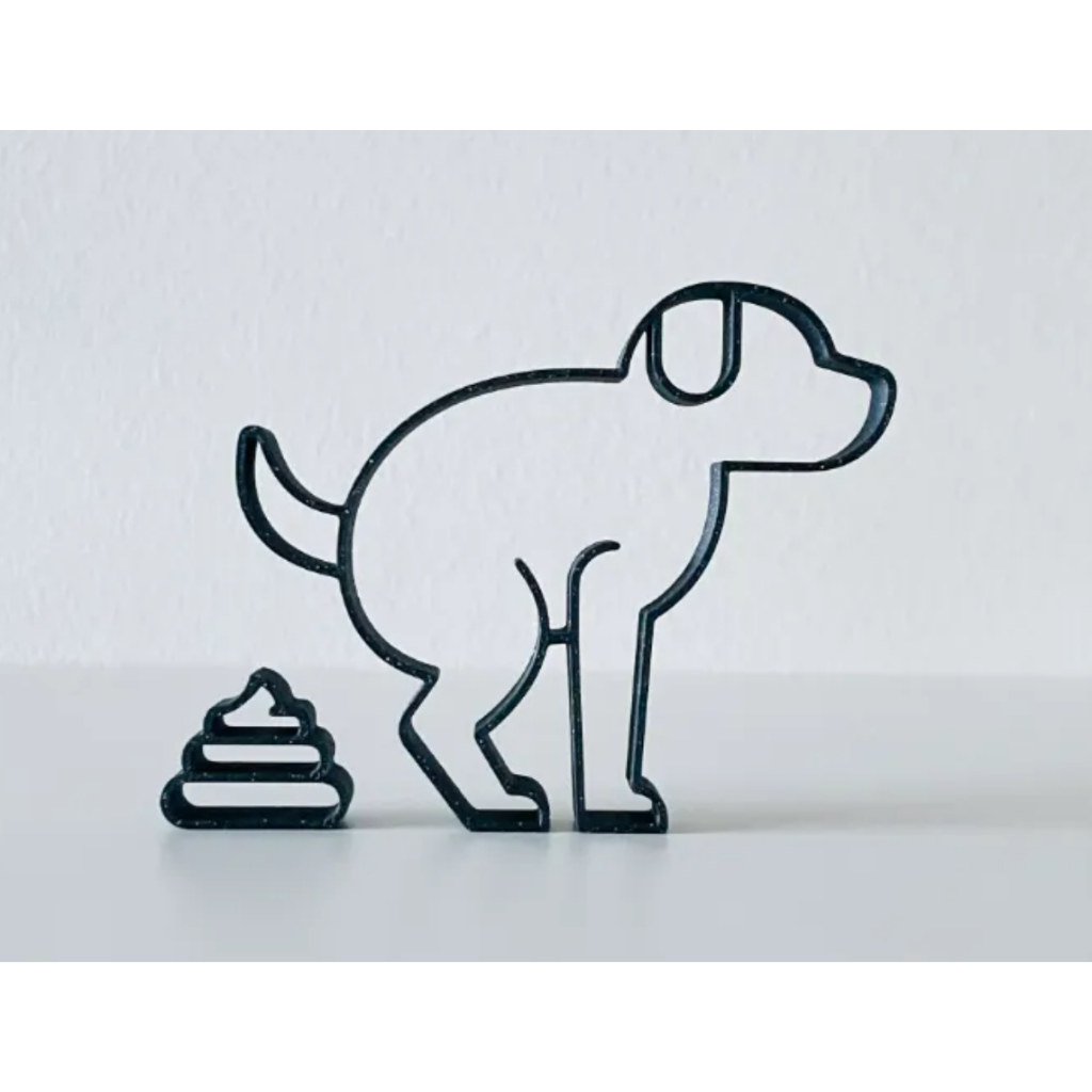 Cachorro Fazendo Cocô Line Art 10x13cm - Impressão 3D PETG - Presente Engraçado - Decoração Bem Humorada