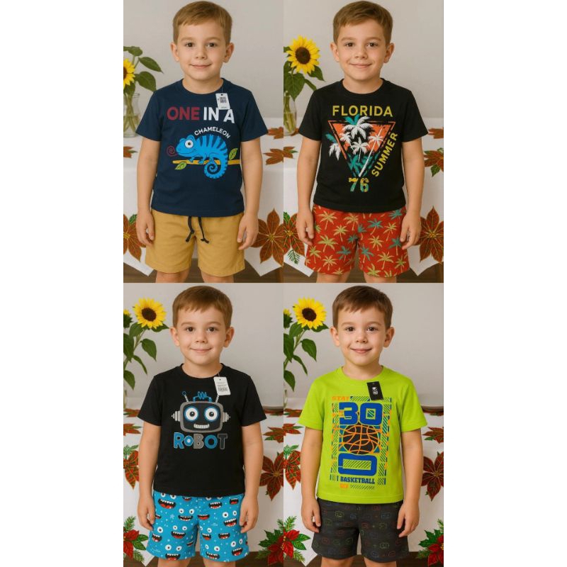 Conjunto Infantil Menino  camiseta+short - Tecido Algodão com Estampas Variadas